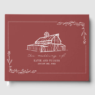 Livro De Visitas Rustic Barn Muted Red Fazenda Weding Guest Book