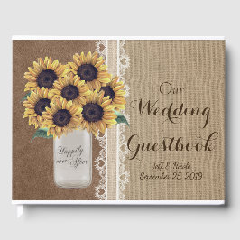 Livro De Visitas Rustic Barn Weds Burlap Mason Jar Sunflower