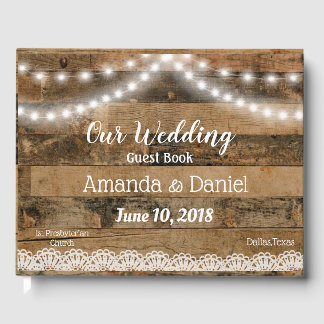 Livro De Visitas Rustic Barn Wood Lights Lace Casamento