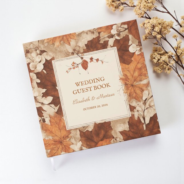 Livro De Visitas Rustic Beige Brown Maple Sai Do Casamento De Outon (Criador carregado)