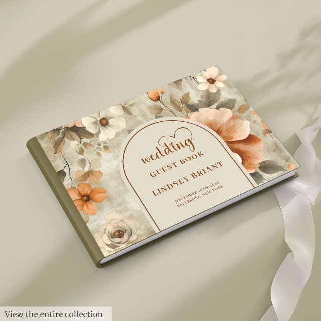 Livro De Visitas Rustic Boho Terra Cotta Beige Olive Floral Wedding (Rustic Boho Terra Cotta Beige Olive Floral Wedding Guest Book)
