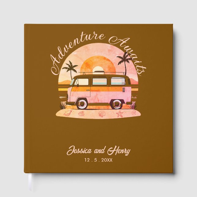 Livro De Visitas Rustic Brown Adventure Aguarda Viagem (Frente)