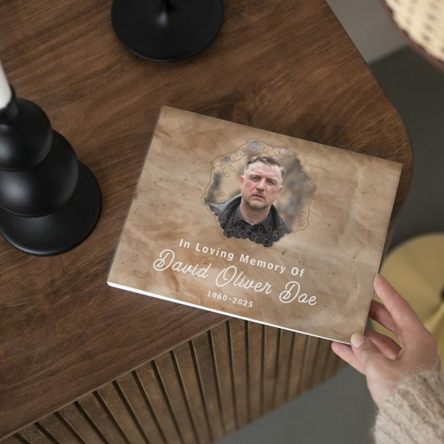 Livro De Visitas Rustic Brown Custom Text Photo Memorial Funeral (rustic guest books in loving memory funeral memorial remembrance keepsake celebration of life photo)