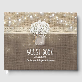 Livro De Visitas Rustic Burlap e Baby's Breath Mason Jar Wedding
