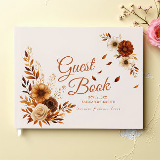 Livro De Visitas Rustic Burnt Sienna Beige Fall Leaves Wedding 