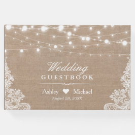 Livro De Visitas Rustic Country Burlap String Luzes Lace Casamento