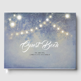 Livro De Visitas Rustic Country String Luzes Azul Dusty Casamento