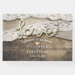 Livro De Visitas Rustic Country Wood Love Rope Casamento Guestbook