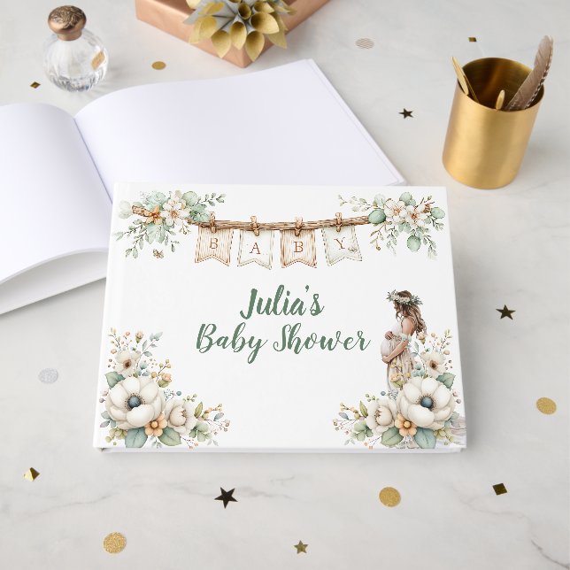 Livro De Visitas Rustic Floral Baby Shower  (Frente aberta)
