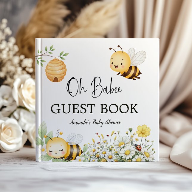 Livro De Visitas Rustic Floral Daisy Oh Babee Honey Bee Baby Shower (Criador carregado)