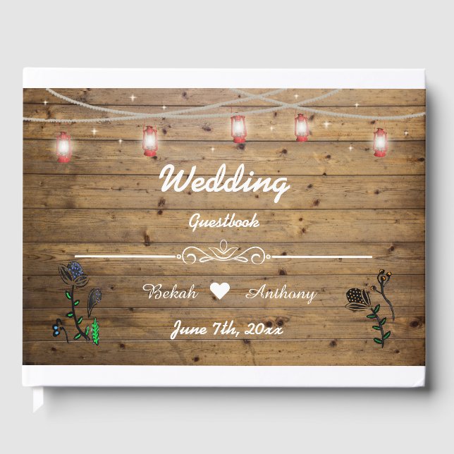 Livro De Visitas Rustic Lantern Lights Guestbook (Frente)