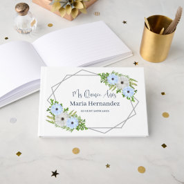Livro De Visitas Rustic Light Blue and White Floral Quinceañera