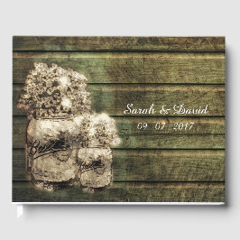 Livro De Visitas Rustic Mason Jar com Babies Breath