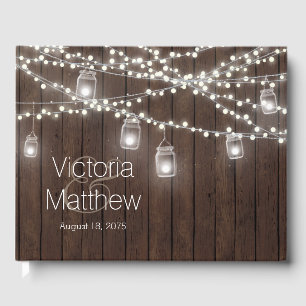Livro De Visitas Rustic Mason Jar String Light Weding Guest Book