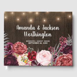 Livro De Visitas Rustic Peony Country Fall Wood Weding Guest Book