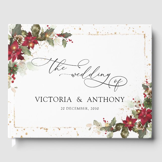 Livro De Visitas Rustic Pine Poinsettia Weding Guest Book (Frente)