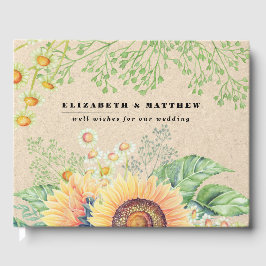 Livro De Visitas Rustic Sunflower Kraft Paper Casamento