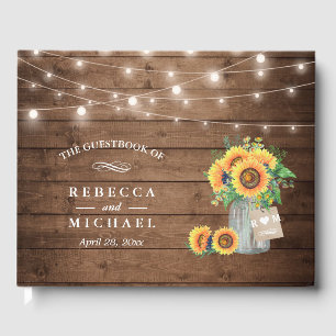 Livro De Visitas Rustic Sunflower Mason Jar String Luzes Casamento