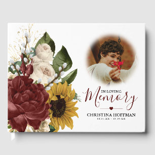 Livro De Visitas Rustic Vintage Flowers Burgundy Memorial Keepsawn