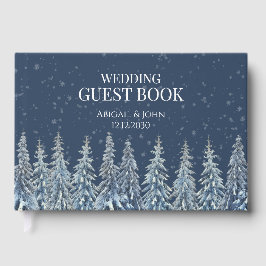 Livro De Visitas Rustic Winter Forest Navy Blue Wedding