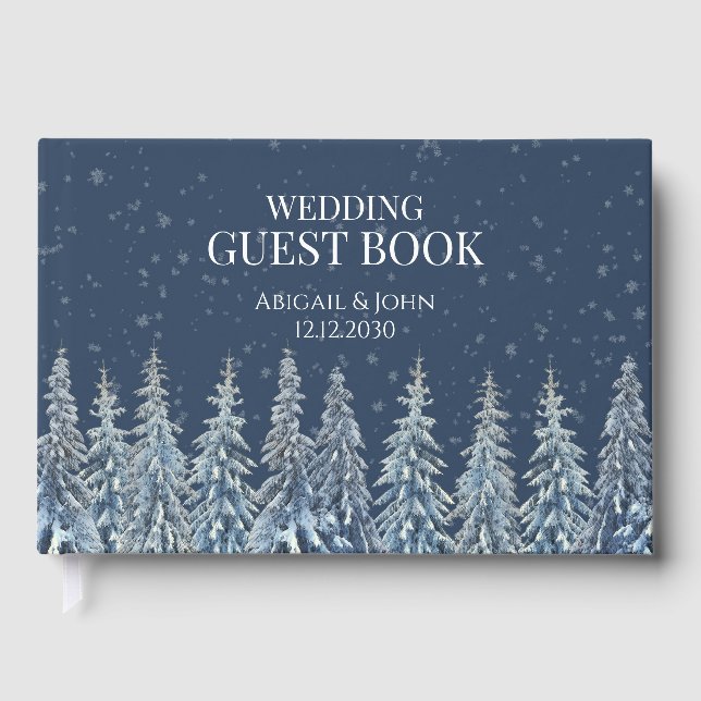 Livro De Visitas Rustic Winter Forest Navy Blue Wedding (Frente)