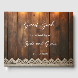 Livro De Visitas Rustic Wood and Lace Wedding Guest Book