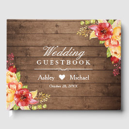 Livro De Visitas Rustic Wood Autumn Deixa Casamento Floral