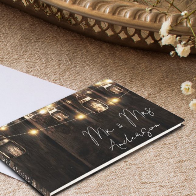 Livro De Visitas Rustic Wood String Luz Sr. & Sra. Wedding (Criador carregado)