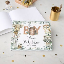 Livro De Visitas Rustic Woodland Animals Greenery Boy Baby Shower