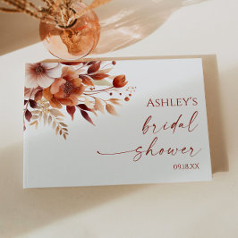 Livro De Visitas Rusty Burgundy Marrom Floral Flor Bridal Shower