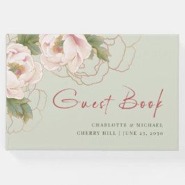 Livro De Visitas Sage e Blush Peony Floral Guest Book