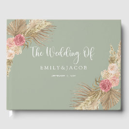 Livro De Visitas Sage Green Boho Floral Wedding