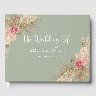 Livro De Visitas Sage Green Boho Floral Wedding