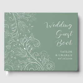 Livro De Visitas Sage Green Elegant Floral Wedding