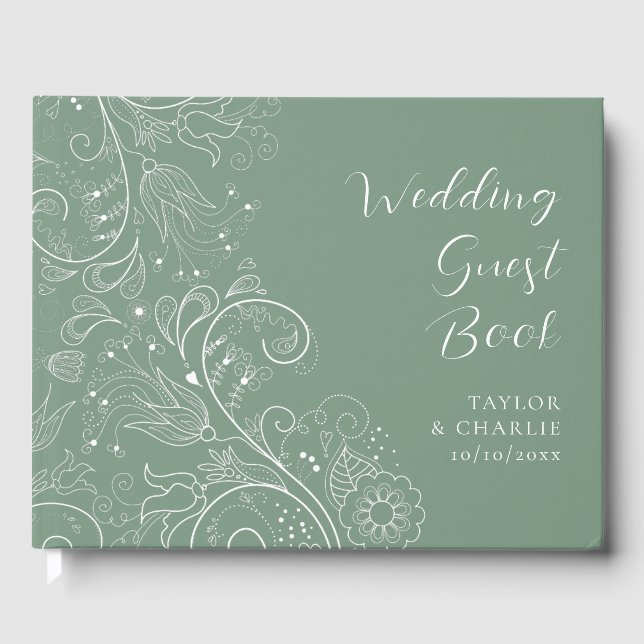 Livro De Visitas Sage Green Elegant Floral Wedding (Frente)