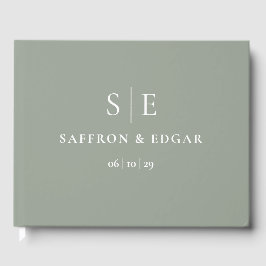 Livro De Visitas Sage Green Elegant Monograma Wedding