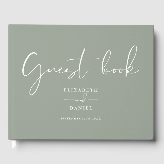 Livro De Visitas Sage Green Elegant Script Wedding (Frente)