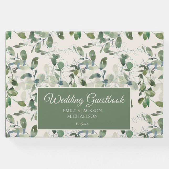 Livro De Visitas Sage Green Eucalyptus deixa creme casado (Frente)