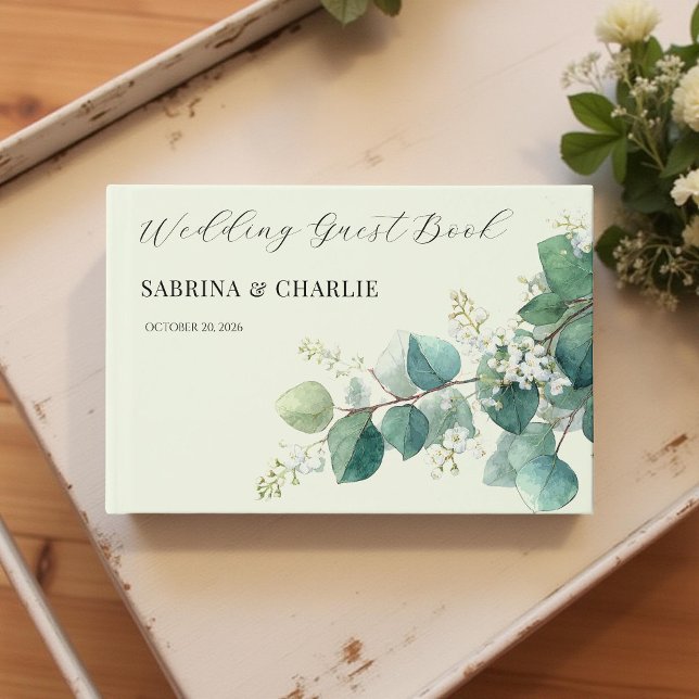 Livro De Visitas Sage Green Eucalyptus Elegant Boho Wedding (Criador carregado)