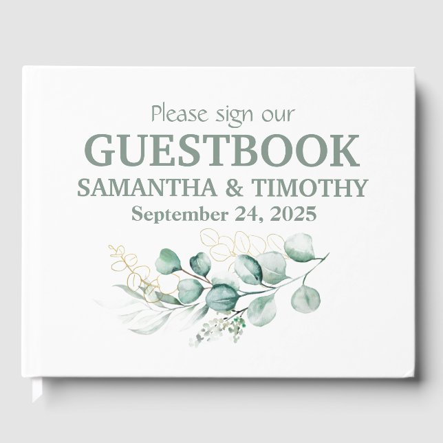 Livro De Visitas Sage Green Eucalyptus Rustic Greenerice Casamento (Frente)