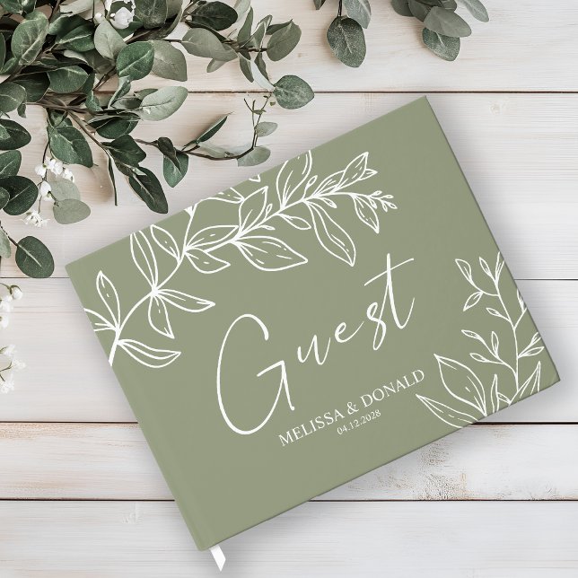 Livro De Visitas Sage Green Flowers Simple Boho Wedding (Criador carregado)