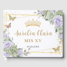 Livro De Visitas Sage Green Purple Borboletas Florais QUINCEAÑERA