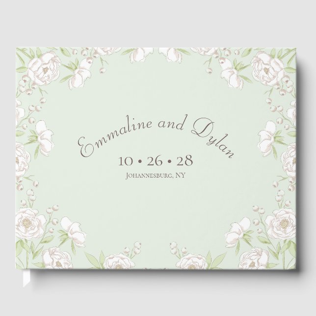 Livro De Visitas Sage Green White Rose Wedding (Frente)