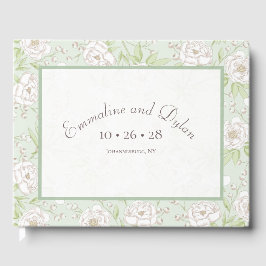 Livro De Visitas Sage Green White Rose Wedding