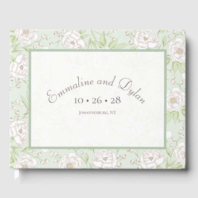 Livro De Visitas Sage Green White Rose Wedding (Frente)