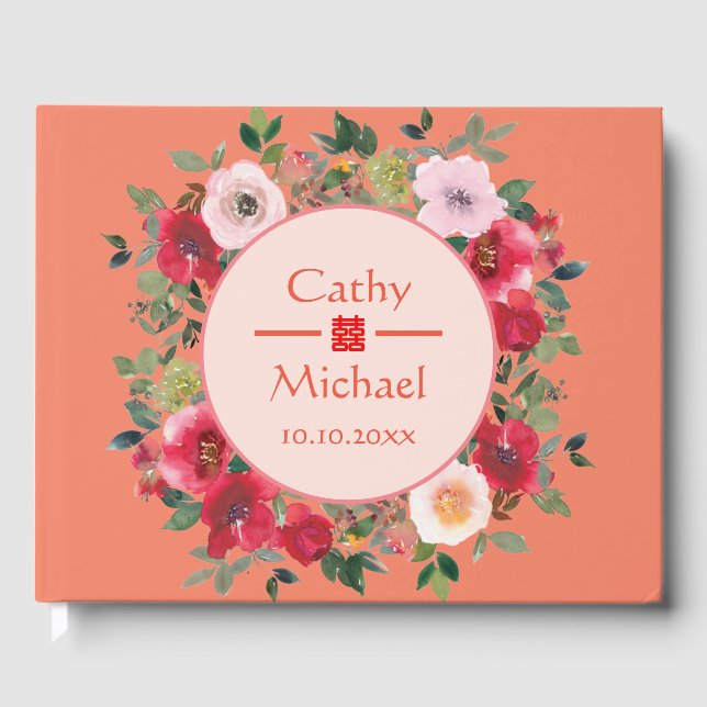 Livro De Visitas Sanita floral laranja, cerimônia de chá de casamen (Frente)