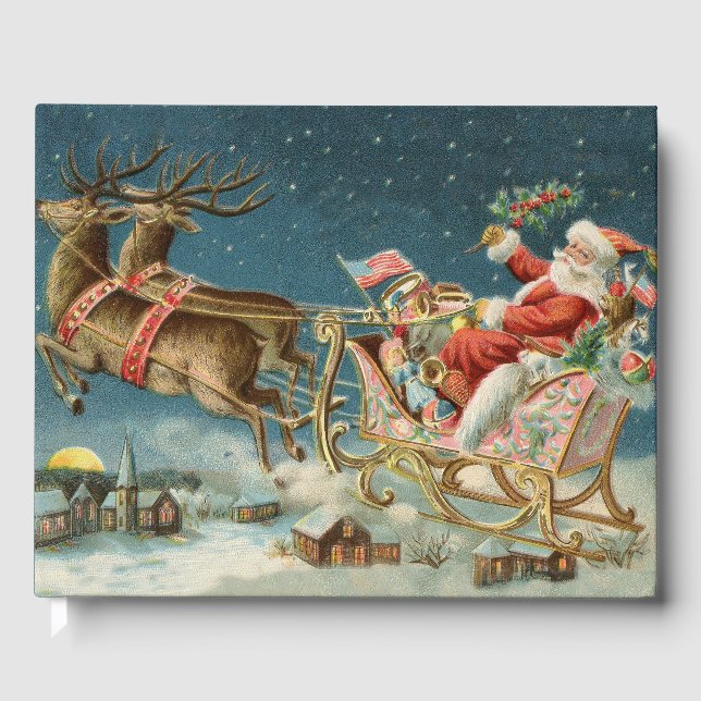 Livro De Visitas Santa Claus Christmas Antique Sleigh Reindeer (Frente)