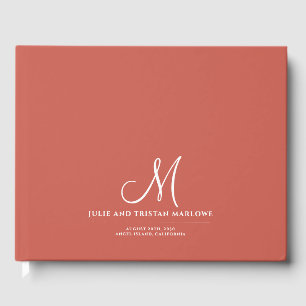 Livro De Visitas Script Chic Casamento Inicial Monograma Laranja Fe