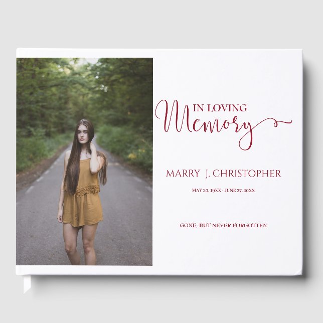 Livro De Visitas Script De Caligrafia Burgundia Em Foto De Memória  (Frente)