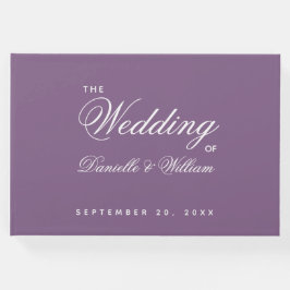 Livro De Visitas Script de Caligrafia Simples Roxo de Casamento
